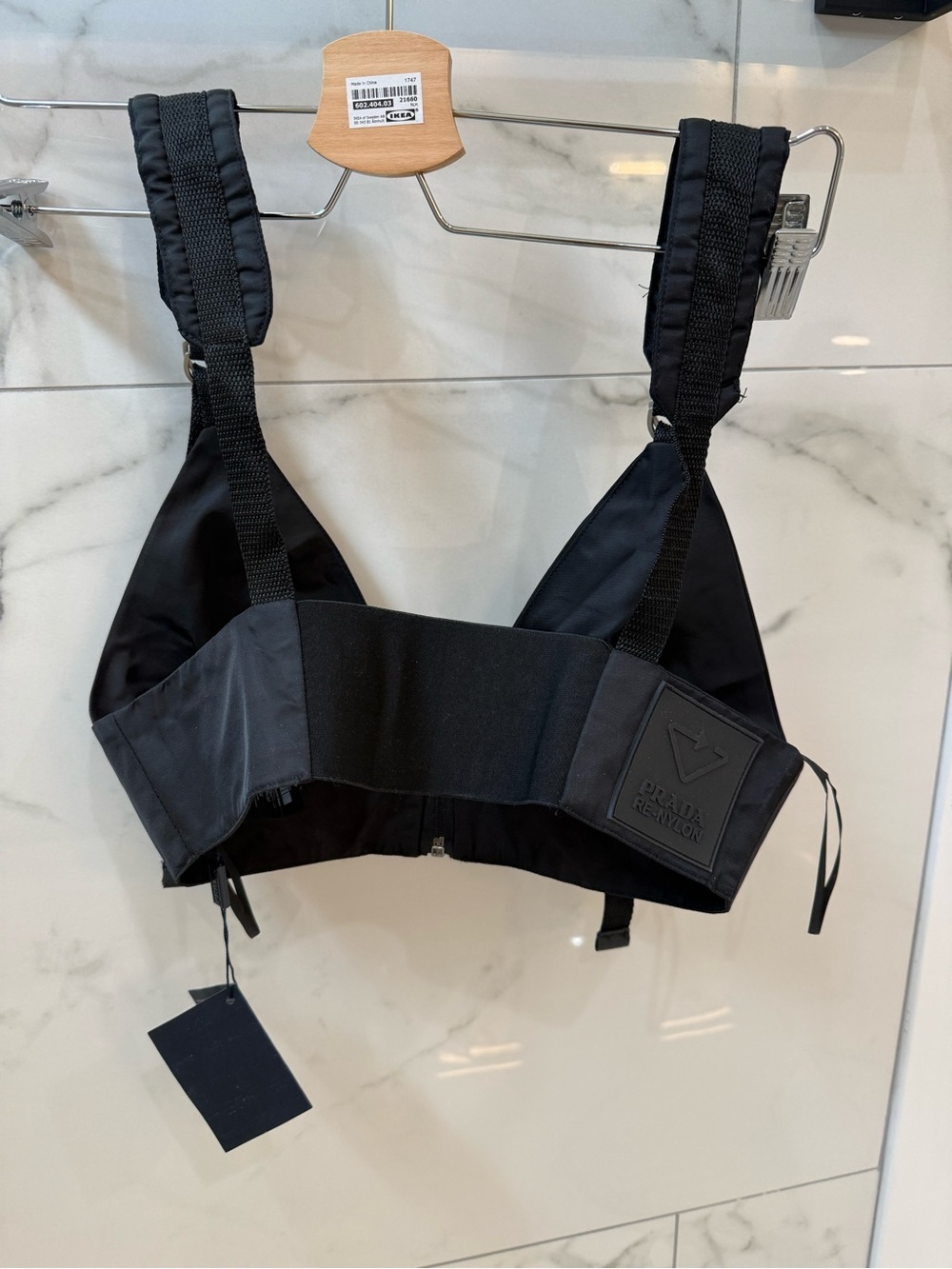 NWT Prada Women’s Re-Nylon Triangle Logo Zip Crop Top Bralette Black Size S - Picture 2 of 5